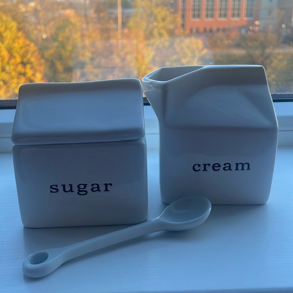Crate and Barrel Sugar and Creamer with Spoon